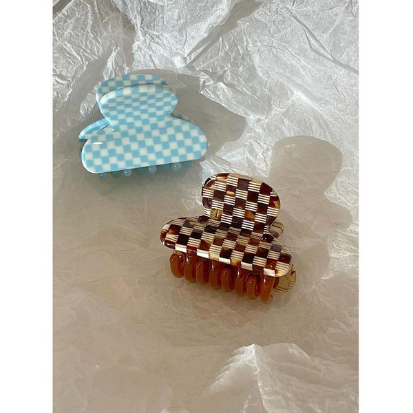 

hair accessories huanzhi 2021 vintage blue white checkerboard clip headband clips for women plaid claw bath