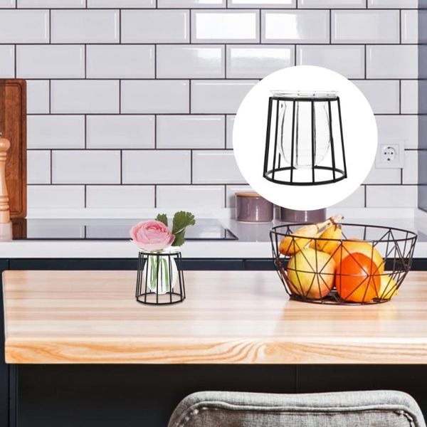 

vases 1pc glass vase green plant container hydroponic with wrought iron rack