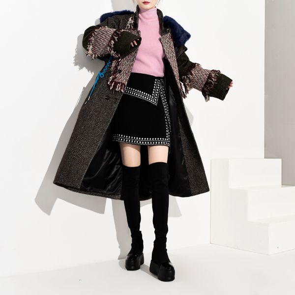 

[eam] loose fit split joint fur tassels woolen coat parkas new long sleeve women fashion tide spring autumn 2021 jk6690 201223, Black