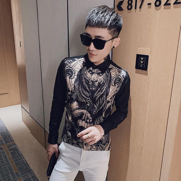 

street style shirts for men 2021 spring fashions korean blouse homme slim fit vintage chemise hip hop male clothing men's casual, White;black