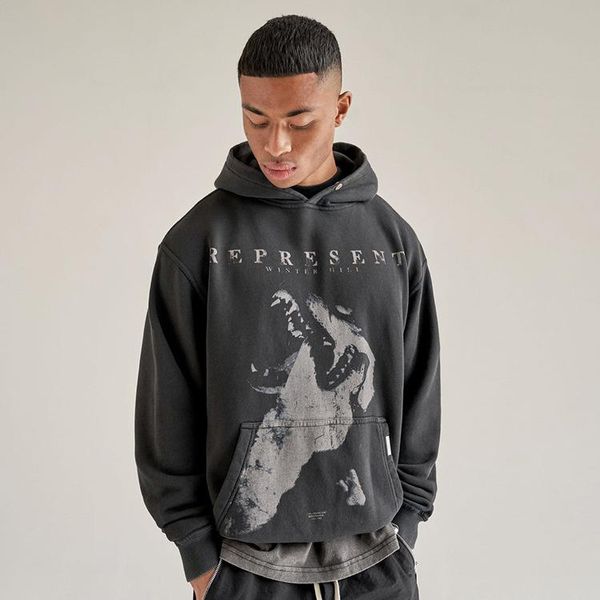 

men's hoodies & sweatshirts high street brand represent graphic design oversized hoodie y2k women's sweatshirt clothing 2022, Black