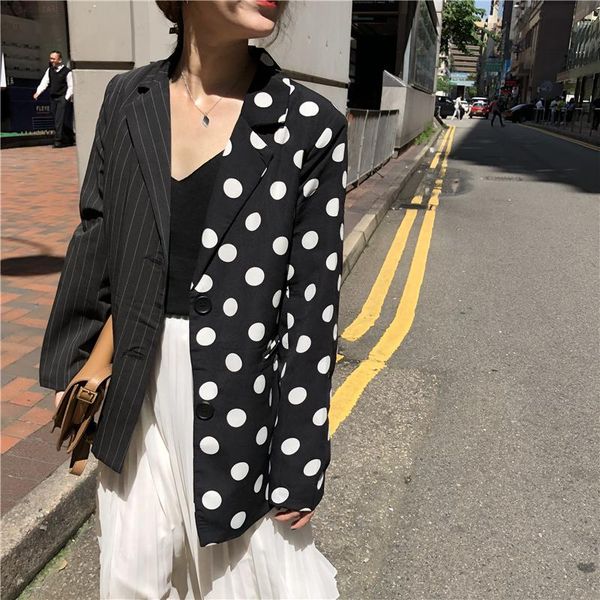 

women's suits & blazers 2021 autumn korean style women office lady blazer fashion stripe patchwork jackets elegant work feminino (b8341, White;black