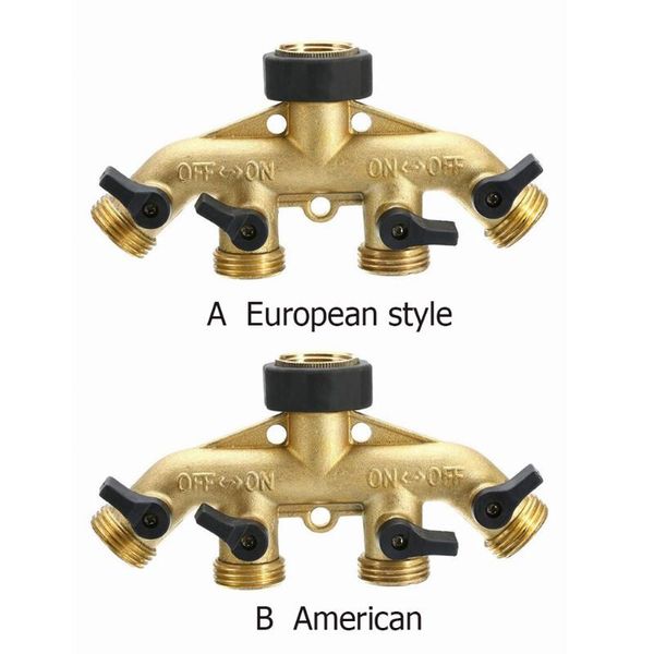 

watering equipments 4-way brass tap adaptor outlet hose valve manifold splitter adaptors washers garden end fittings irrigation