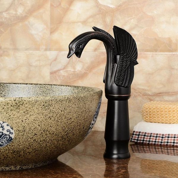 

bathroom sink faucets basin luxury swan shape retro black bronze finished antique mixer taps deck mounted single handle cold water faucet