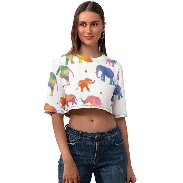 

women's t-shirt elephant crop tee shirt pattern ladies t o neck fashion short sleeve street style polyester, White