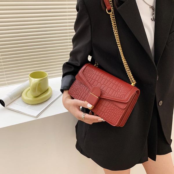 

evening bags retro alligator bag square female underarm women's shoulder artificial leather messenger metal chain strap