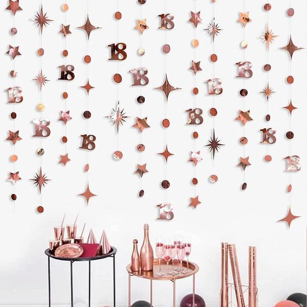 

party decoration rose gold 18th birthday decor number 18 dots star garlands hanging for girls year old eighteenth anniversary supplies