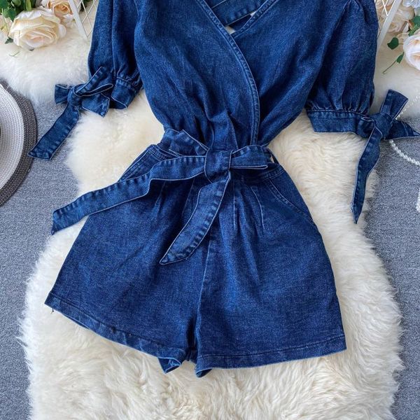 

Women's Jumpsuits & Rompers FMFSSOM Summer Sexy V neck Backless Short Sleeve Playsuits Solid Casual High Waist Women XPLG, Black;white