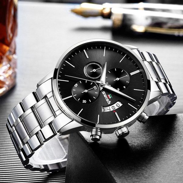 

wristwatches products men's waterproof luminous quartz watch sports calendar fashion, Slivery;brown