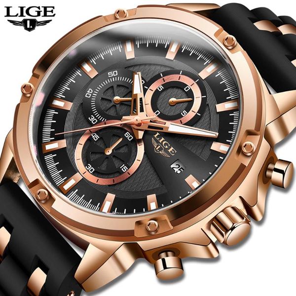 

wristwatches 2021 lige military silicone sport men watches fashion luxury watch business dress quartz man waterproof luminous clock, Slivery;brown