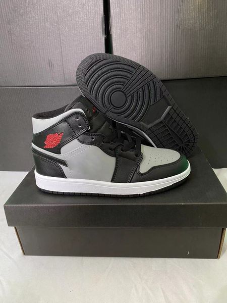 

(with box)2022 1 mid shadow basketball shoes men women black grey red 1s sneaker