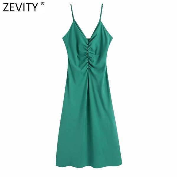 

women pleated design v neck green color sling dress female chic backless casual slim party beach vestido ds8274 210416, Black;gray