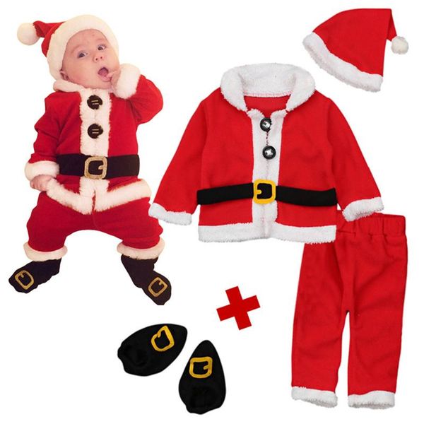 

clothing sets 0-2y christmas cosplay baby santa costumes toddler born kid boys girls red xmas clothes set warm coat pants hat shoes 4pcs, White