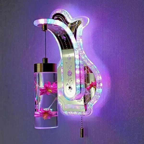 

bedside flowers amber led wall lamp bedroom el simple modern creative switch aisle lights for home bathroom lighting