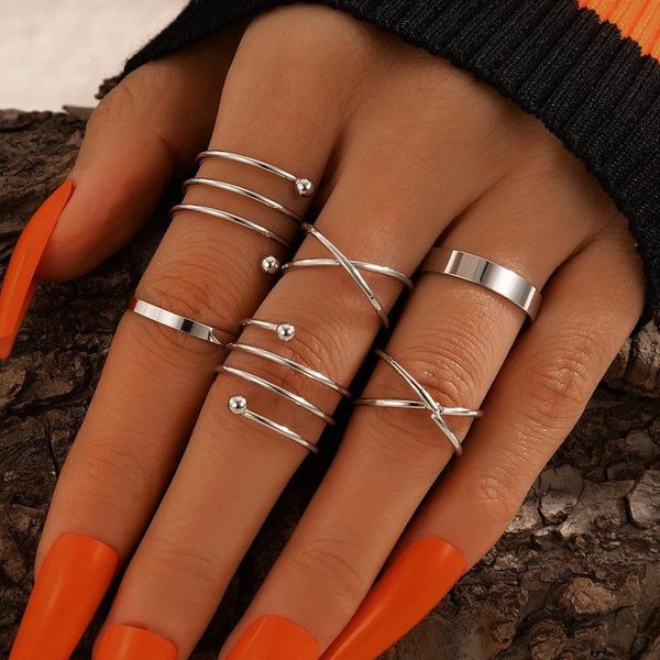 

cluster rings six-piece/set of knuckle ring, female fashion personality, light luxury, six-piece set, niche design, cold wind simple ring, Golden;silver