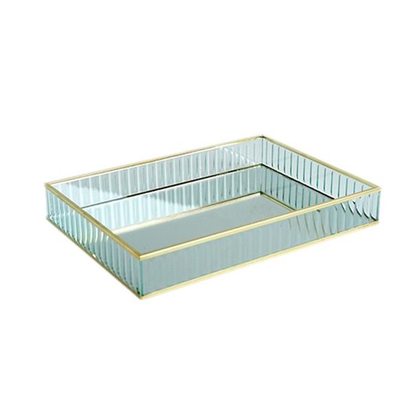 

kitchen storage & organization glass mirror tray gold metal edge red wine plate decorating cake tools home decoration