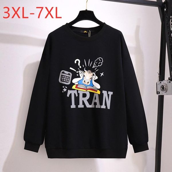 

plus size outerwear & coats 2021 spring autumn women clothing oversize pullover long sleeve cotton black print sweatshirt coat 4xl 5xl 6xl 7