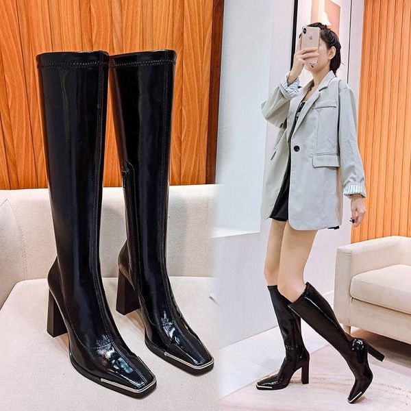 

boots children 2021 net red knee high heeled, Black