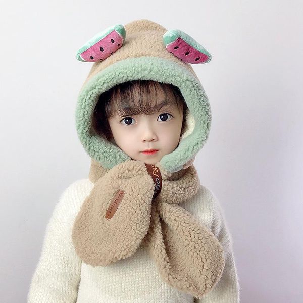 

caps & hats korean children's hat scarf gloves two piece set winter cartoon cute kids neck boys and girls lovely toddler plush, Yellow