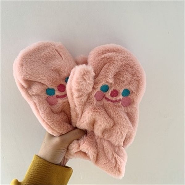 

bPW korean autumn mittens and winter fashion warm and thickened gloves cute cartoon charlie smile girl soft girl even finger plush gloves, Blue;gray