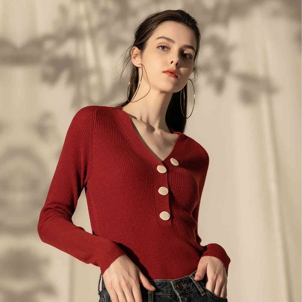 

women's sweaters women v neck buttons yarn sweater stretch ol jumper streetwear bright color knitted pullover, White;black