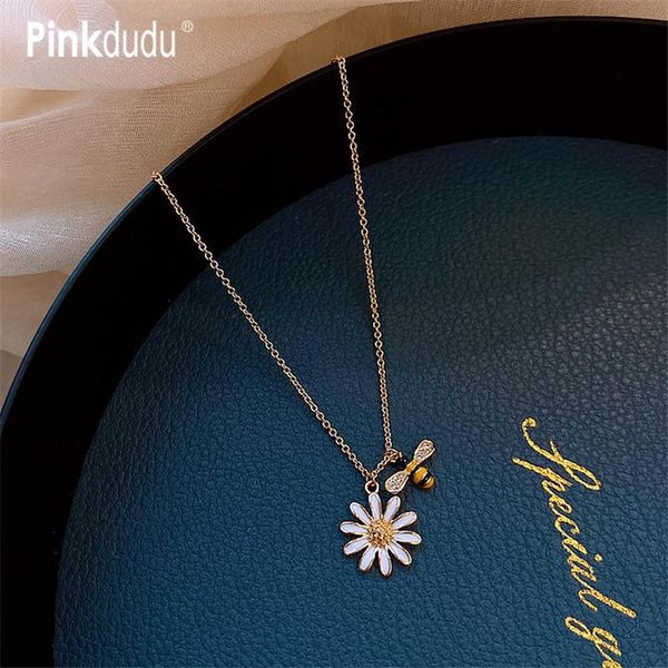 

pendant necklaces yutsai korean design long gold chain flower necklace small daisy bees accessories for women yt100, Silver