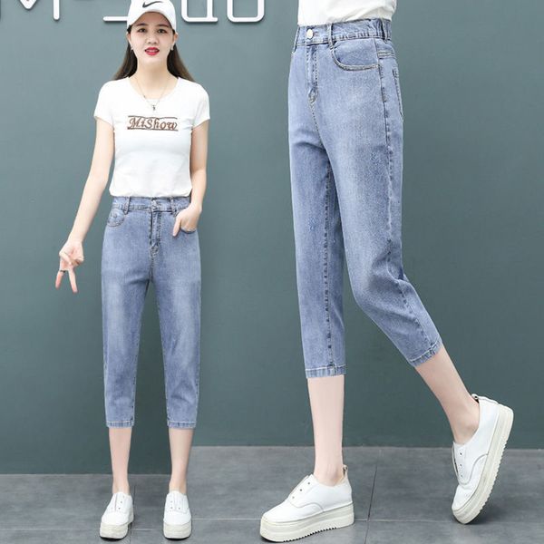 

summer women's thin summer high waist leg pants width, Blue