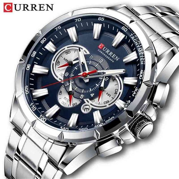 

curren wrist watch men waterproof chronograph military army stainless steel male clock brand luxury man sport watches 8363 210804, Slivery;brown