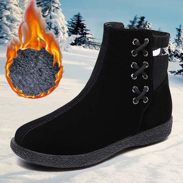 

boots women's winter footwear plush fur ankle for women retro style ladies shoes non-slip zapatos de mujer, Black