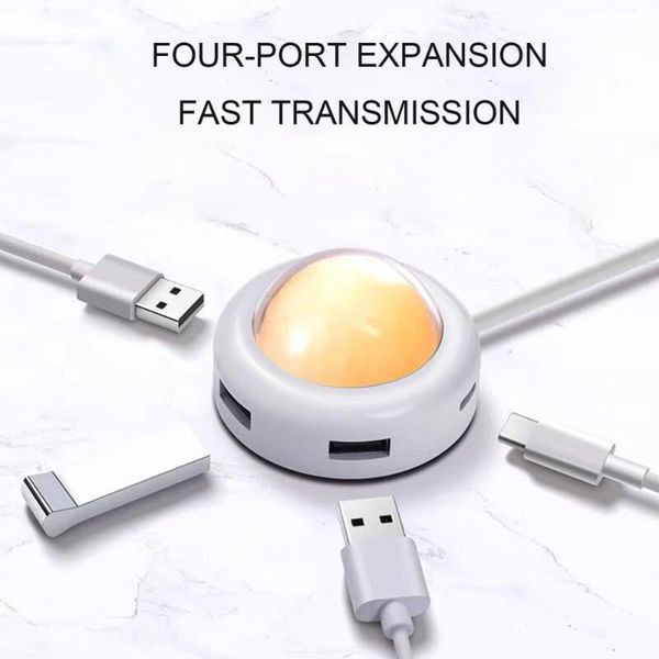

hubs 3 usb 3.0 ports add 1 type-c interface splitter hub led night light with meter cable for pc mobile phone computer accessories