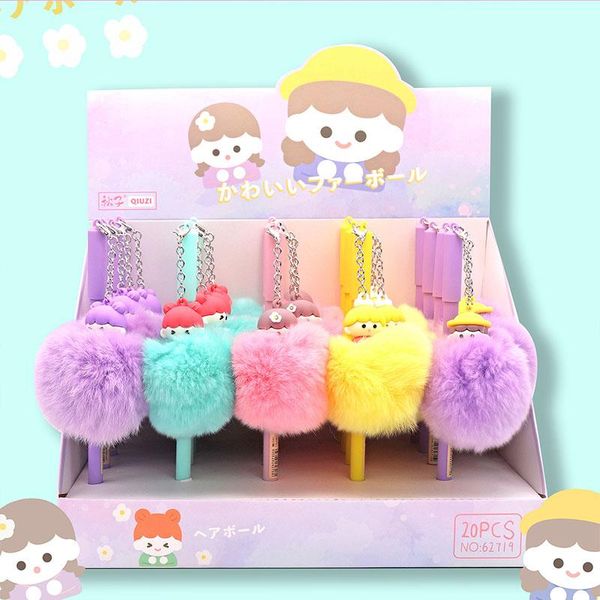 

gel pens 30 pcs/lot kawaii girl hairball pendant pen cute 0.5mm black ink neutral promotional gift stationery school supplies
