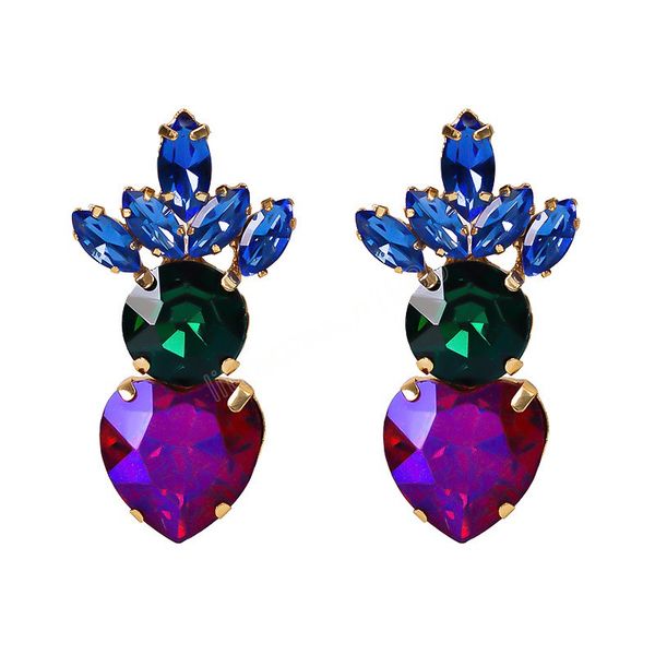

multi color heart shape crystal earrings luxury geometric glass stone dangle earrings girls ear jewelry brincos, Silver
