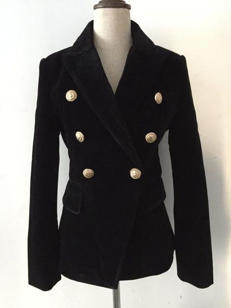 

women's jackets metal lion buckle classic double-breasted smooth velvet suit jacket black wine red royal dark blue, Black;brown