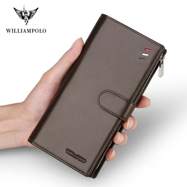 

wallets williampolo genuine leather long wallet for men black fashion phone holder coin purses business clutch cowhide, Red;black