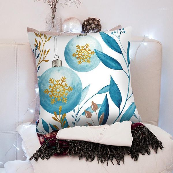

christmas decorations blue white pillowcase snowflake elk printing pillow merry decors for home xmas navidad products noel 2021
