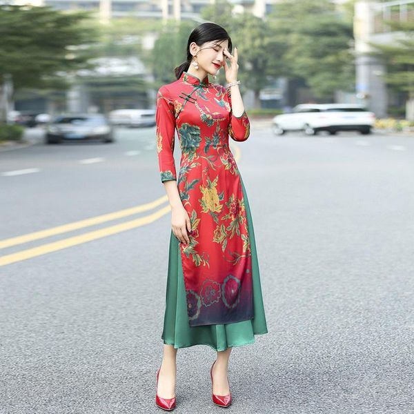 

ethnic clothing old fashion festival wedding party elegant asian ao dai yai, Red