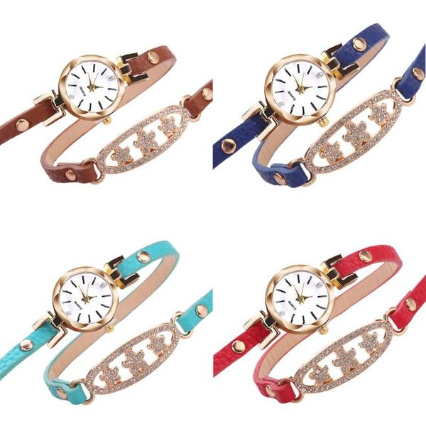 

wristwatches 22/24mm dial diameter casual bracelet multilayer leather strap rhinestone women upscale quartz watch, Slivery;brown