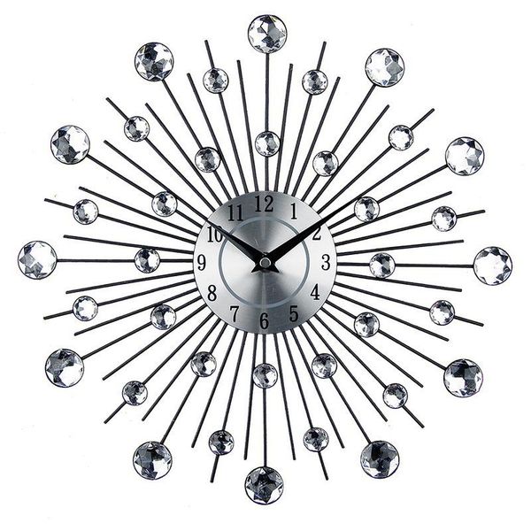 

13-inch silver crystal sunburst metal wall clock original vintage home decoration clocks
