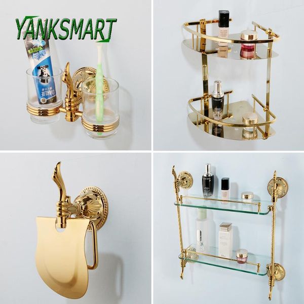 

bath accessory set yanksmart luxury gold polished bathroom solid brass toothbrush holder & shelf toilet paper accessories hardware sets