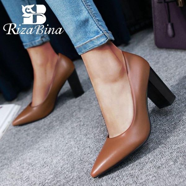

dress shoes rizabina women pumps spring pointed toe quality office ladies dancing party female footwear size 33-43, Black