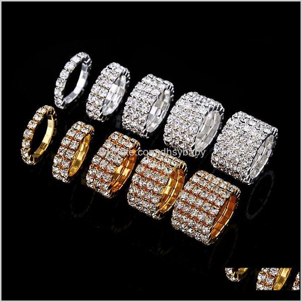 Consegna di goccia di gioielli 2021 1-5 file di strass di cristallo Sier e anelli di dito elasticizzati da sposa da sposa placcati in oro per donna Sgab8