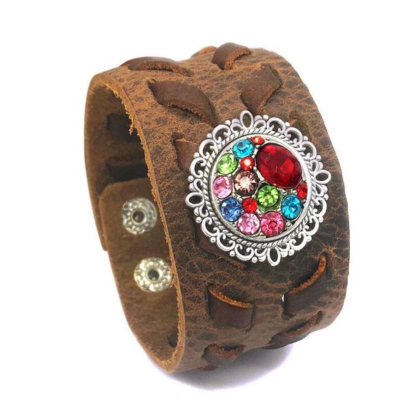 

charm bracelets wholesale 010 genuine leather handmade fit 18mm snap button bracelet interchangeable jewelry for women men gift, Golden;silver