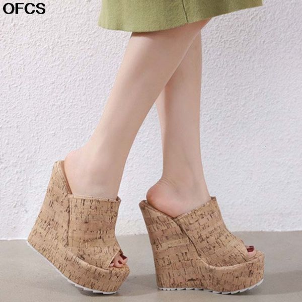 

sandals women high heel wedge slippers summer platform wedges female open toed shoes 9des, Black