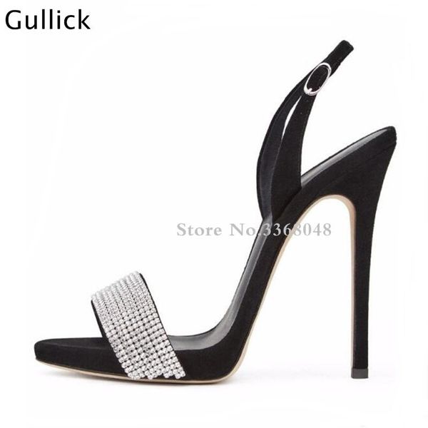 

bling sliver crystal decor peep toe woman black red sandals thin high heels buckle strap wedding dress shoes