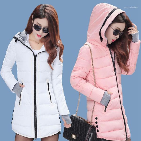 

women's down & parkas nice autumn winter fashion hooded coat women korean-style slim fit jacket mid-length zipper solid coat1, Black