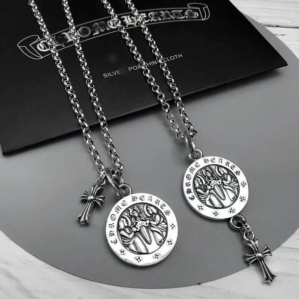 

designer jewelry high version thai silver crotch necklace male cross round pendant sword saint pendant sweater chain female couple