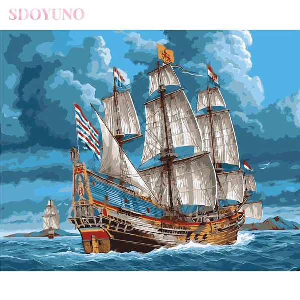 

paintings sdoyuno diy painting by numbers kits with frame for adults sailboat seascape pictures number oil acrylic paints