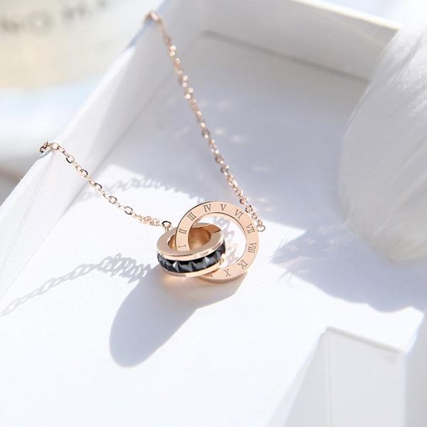 

pendant necklaces zircon double crystal rose color titanium steel women for necklace plated jewelry valentine's day gift love, Silver