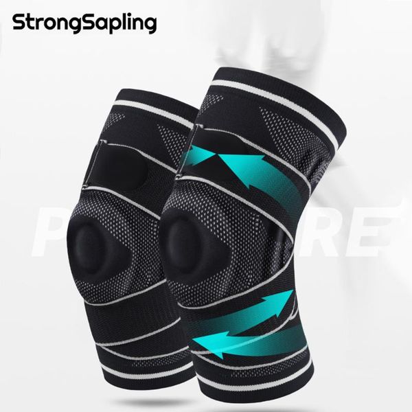 

knee pads sports basketball running arthritis silicone spring adjustable bandage protection compression protector 1pair elbow &, Black;gray