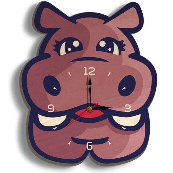 

wooden wall clock children's room decor cartoon silent hippo clocks